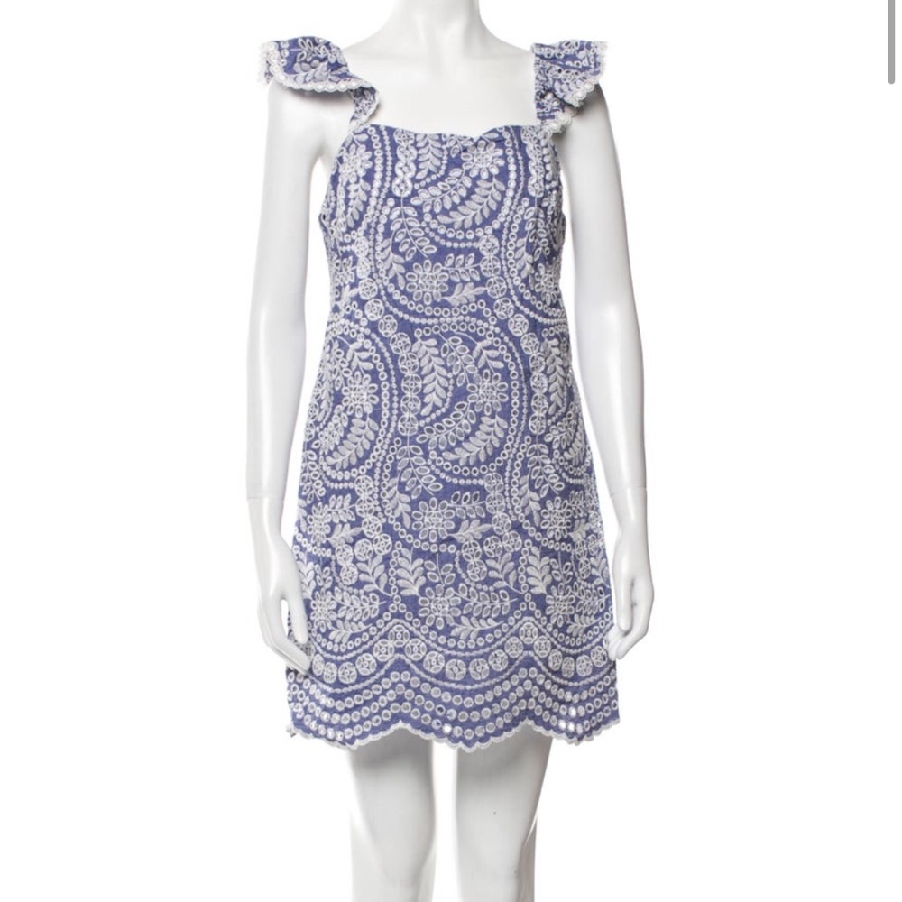Alice + Olivia Lavender and White Lace Mini Dress